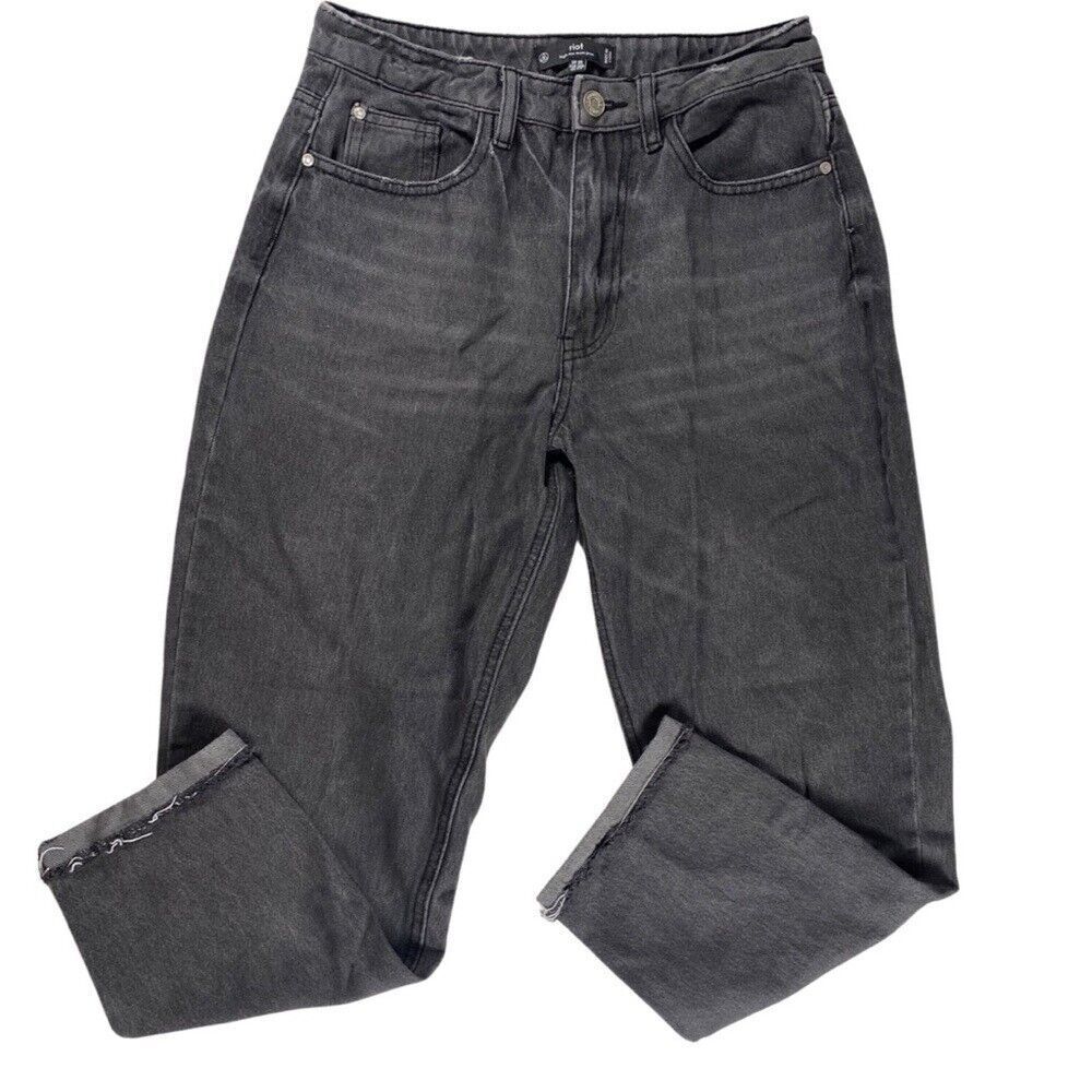 Riot Jeans Womens 8 High Rise Mom Jean Tapered Leg Faded Black Denim